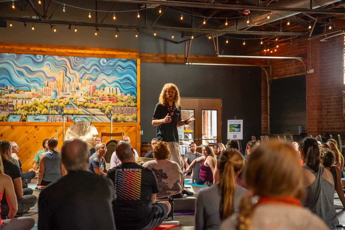 Austin addressing the crowd