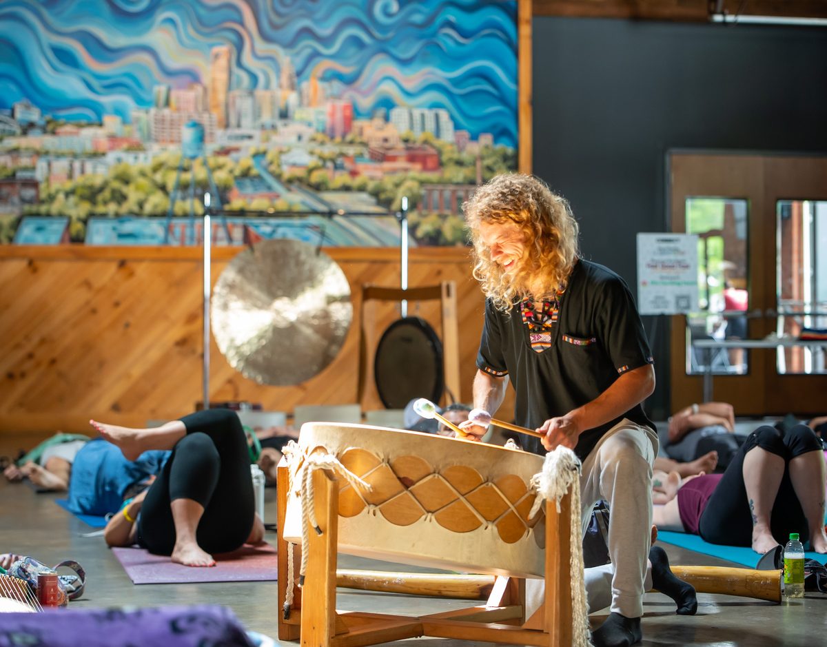 Austin playing the drum