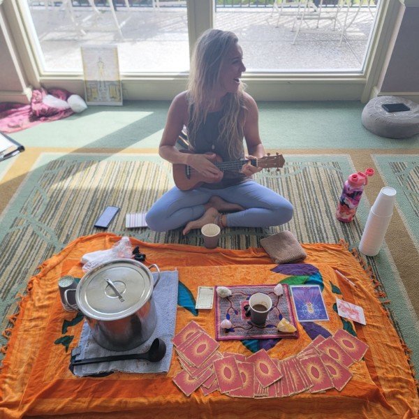 Cacao ceremony setup